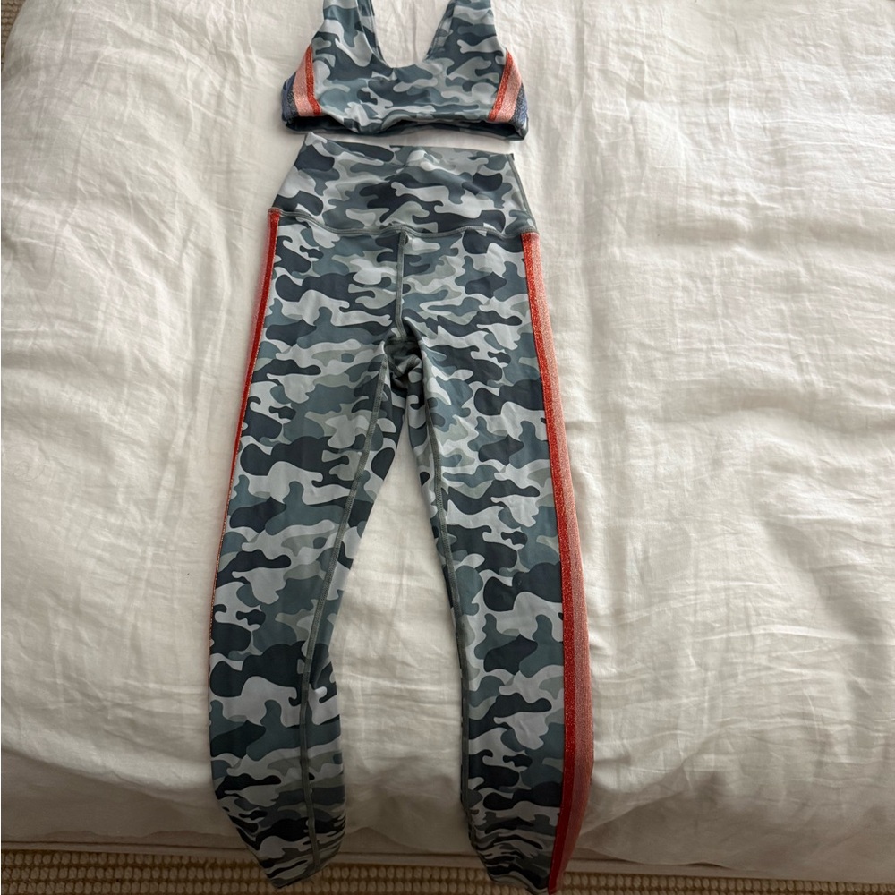 Camouflage Activewear Set with Red Stripes